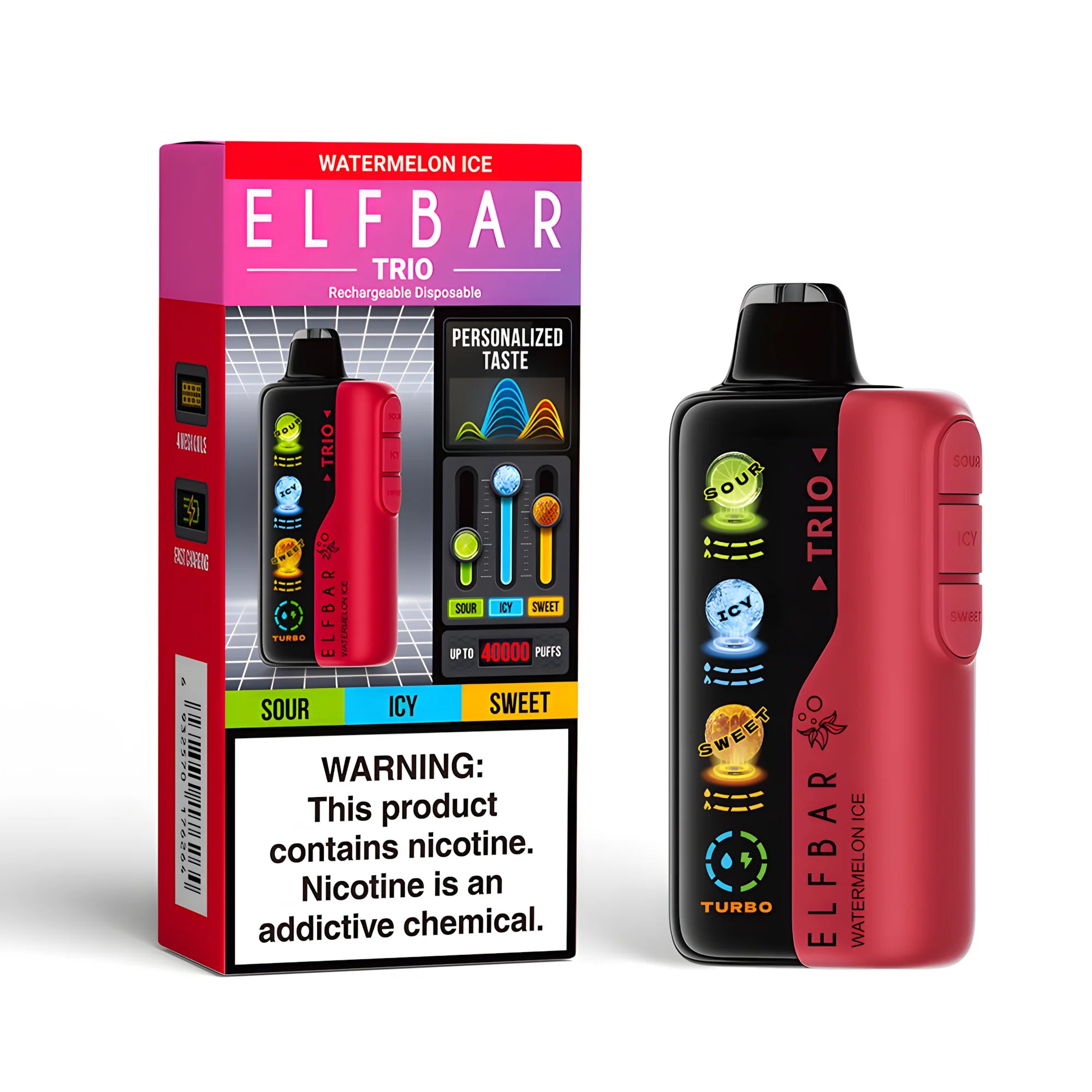 ELF BAR Trio 40000 Watermelon Ice 5% nikotin – termék dobozzal